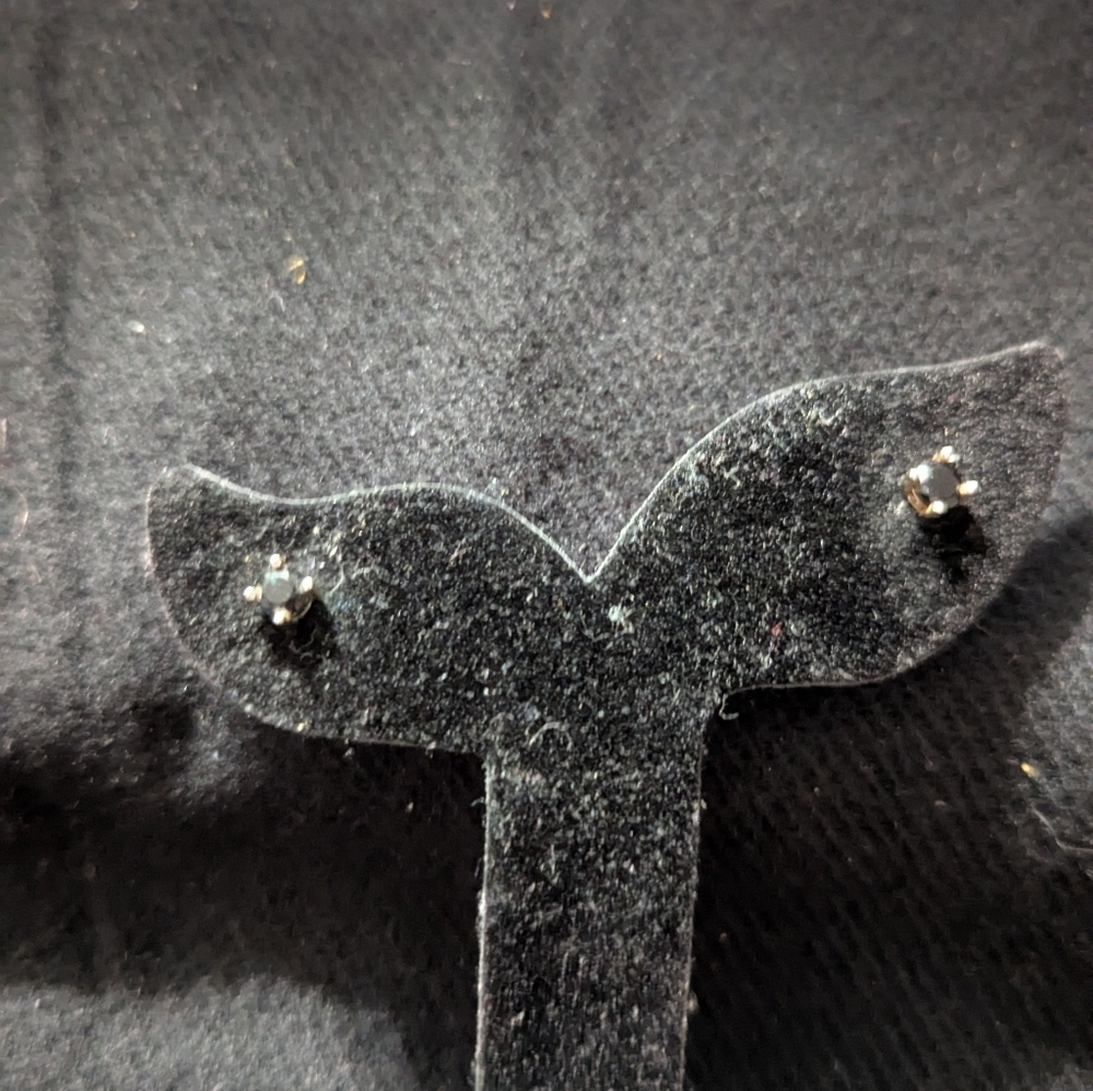 Silver Tone Black Onyx Dainty Delicate Stud Statement Earrings